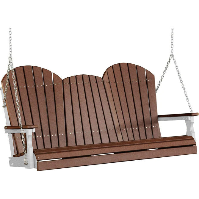 LuxCraft LuxCraft Chestnut Brown Adirondack 5ft. Recycled Plastic Porch Swing With Cup Holder Porch Swing