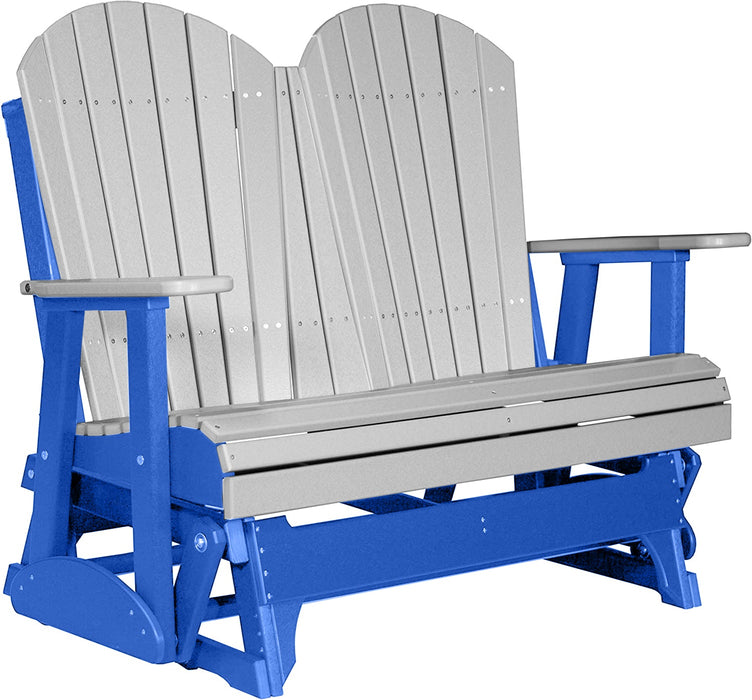 LuxCraft LuxCraft Dove Gray 4 ft. Recycled Plastic Adirondack Outdoor Glider Dove Gray on Blue Adirondack Glider 4APGDGBL