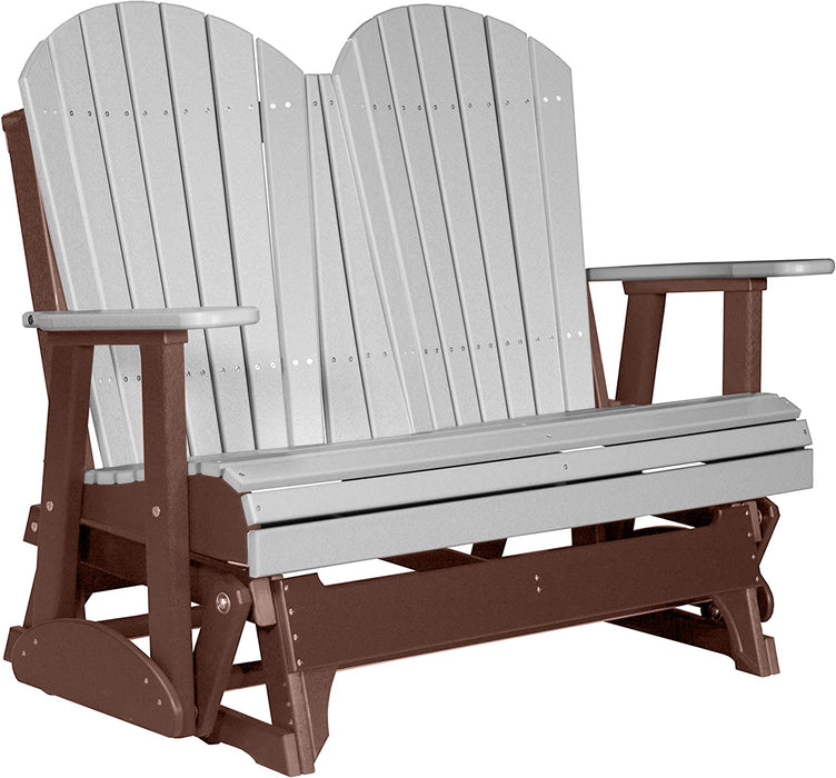 LuxCraft LuxCraft Dove Gray 4 ft. Recycled Plastic Adirondack Outdoor Glider Dove Gray on Chestnut Brown Adirondack Glider 4APGDGCB