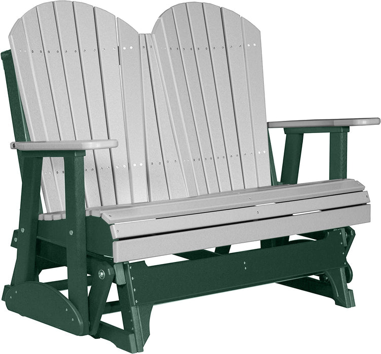 LuxCraft LuxCraft Dove Gray 4 ft. Recycled Plastic Adirondack Outdoor Glider Dove Gray on Green Adirondack Glider 4APGDGG
