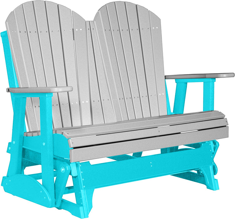 LuxCraft LuxCraft Dove Gray 4 ft. Recycled Plastic Adirondack Outdoor Glider With Cup Holder Dove Gray on Aruba Blue Adirondack Glider 4APGDGAB-CH