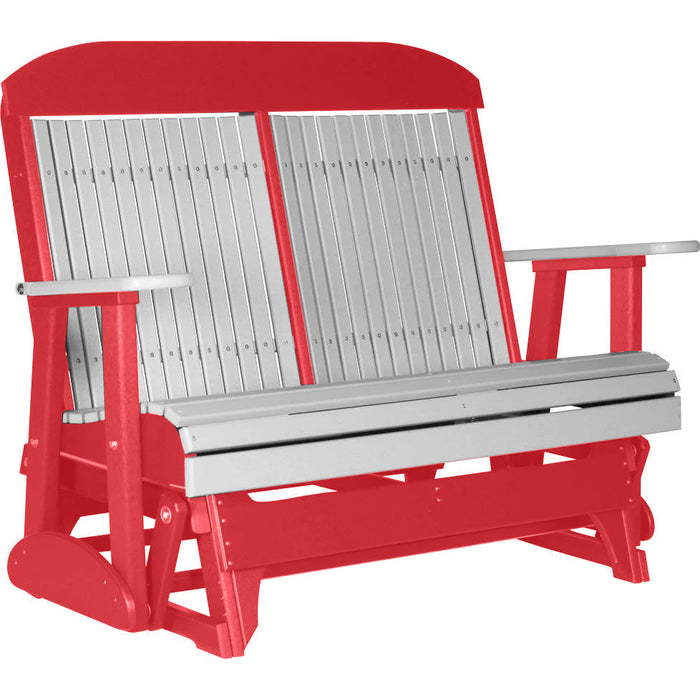 LuxCraft LuxCraft Dove Gray 4 ft. Recycled Plastic Highback Outdoor Glider Bench Dove Gray on Red Highback Glider 4CPGDGR