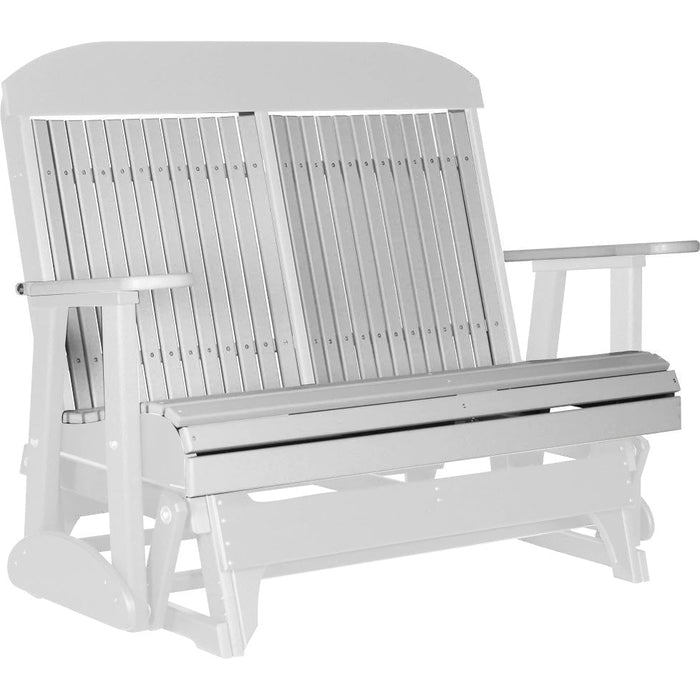 LuxCraft LuxCraft Dove Gray 4 ft. Recycled Plastic Highback Outdoor Glider Bench Dove Gray on White Highback Glider 4CPGDGWH