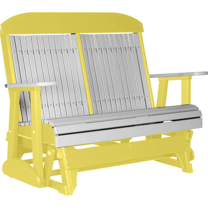 LuxCraft LuxCraft Dove Gray 4 ft. Recycled Plastic Highback Outdoor Glider Bench Dove Gray on Yellow Highback Glider 4CPGDGY