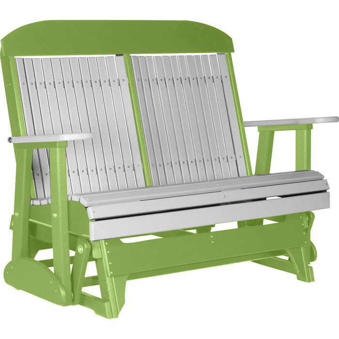 LuxCraft LuxCraft Dove Gray 4 ft. Recycled Plastic Highback Outdoor Glider Bench With Cup Holder Dove Gray on Lime Green Highback Glider 4CPGDGLG-CH