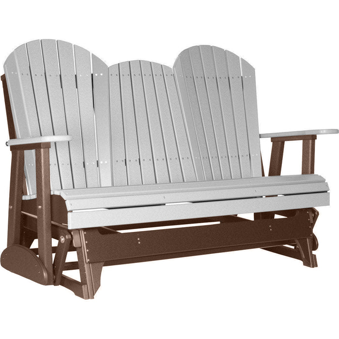 LuxCraft LuxCraft Dove Gray 5 ft. Recycled Plastic Adirondack Outdoor Glider Dove Gray on Chestnut Brown Adirondack Glider 5APGDGCB