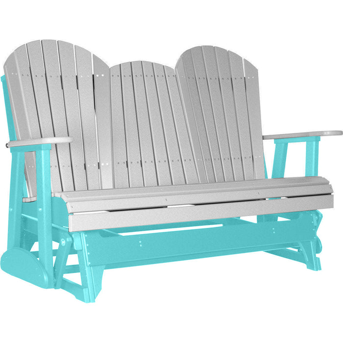 LuxCraft LuxCraft Dove Gray 5 ft. Recycled Plastic Adirondack Outdoor Glider With Cup Holder Dove Gray on Aruba Blue Adirondack Glider 5APGDGAB-CH