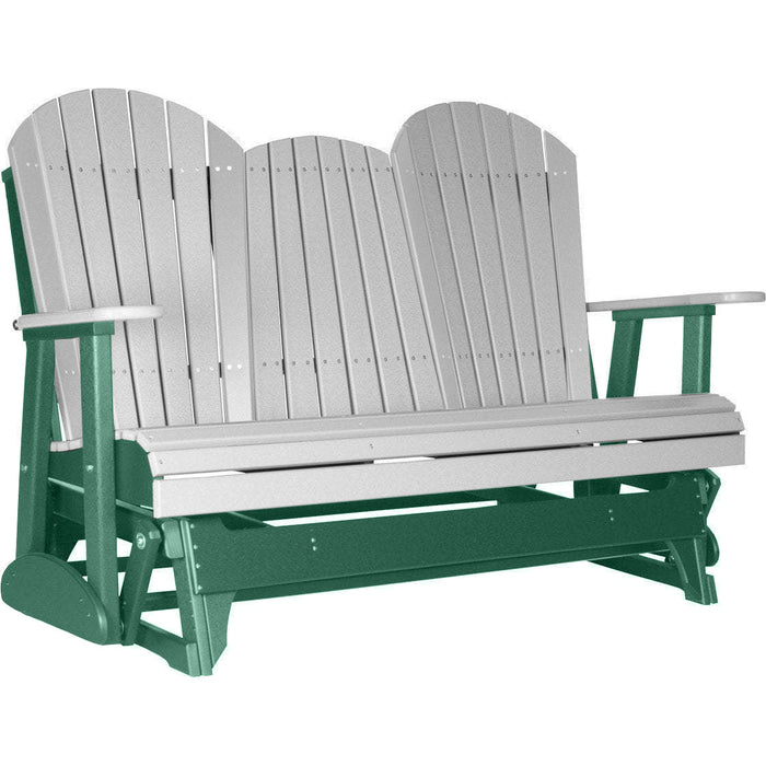 LuxCraft LuxCraft Dove Gray 5 ft. Recycled Plastic Adirondack Outdoor Glider With Cup Holder Dove Gray on Green Adirondack Glider 5APGDGG-CH