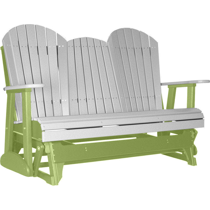 LuxCraft LuxCraft Dove Gray 5 ft. Recycled Plastic Adirondack Outdoor Glider With Cup Holder Dove Gray on Lime Green Adirondack Glider 5APGDGLG-CH