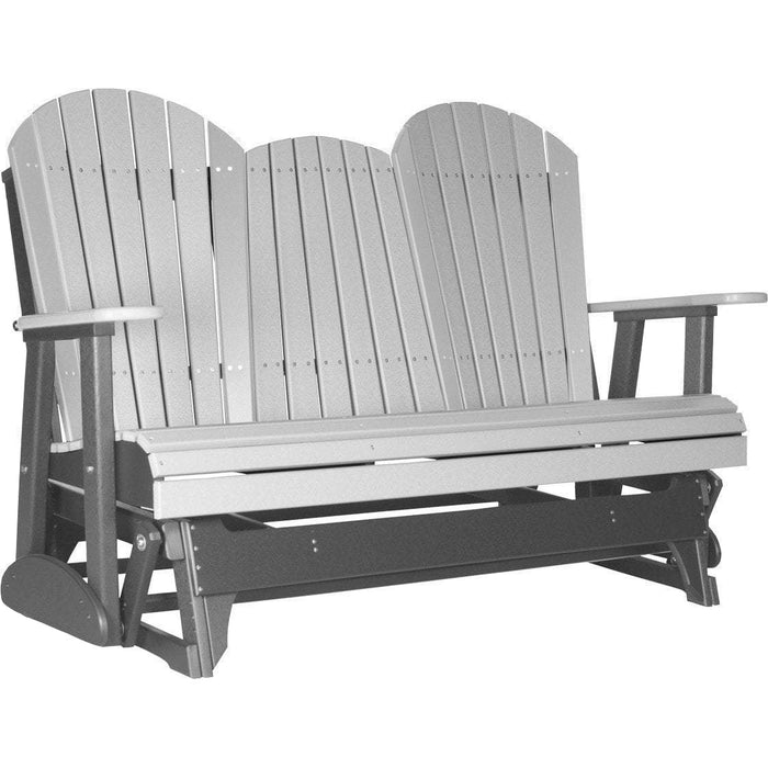 LuxCraft LuxCraft Dove Gray 5 ft. Recycled Plastic Adirondack Outdoor Glider With Cup Holder Dove Gray on Slate Adirondack Glider 5APGDGS-CH