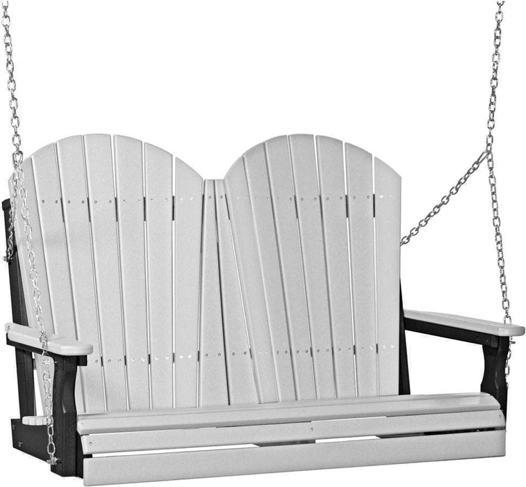 LuxCraft LuxCraft Dove Gray Adirondack 4ft. Recycled Plastic Porch Swing With Cup Holder Dove Gray on Black / Adirondack Porch Swing Porch Swing 4APSDGB-CH