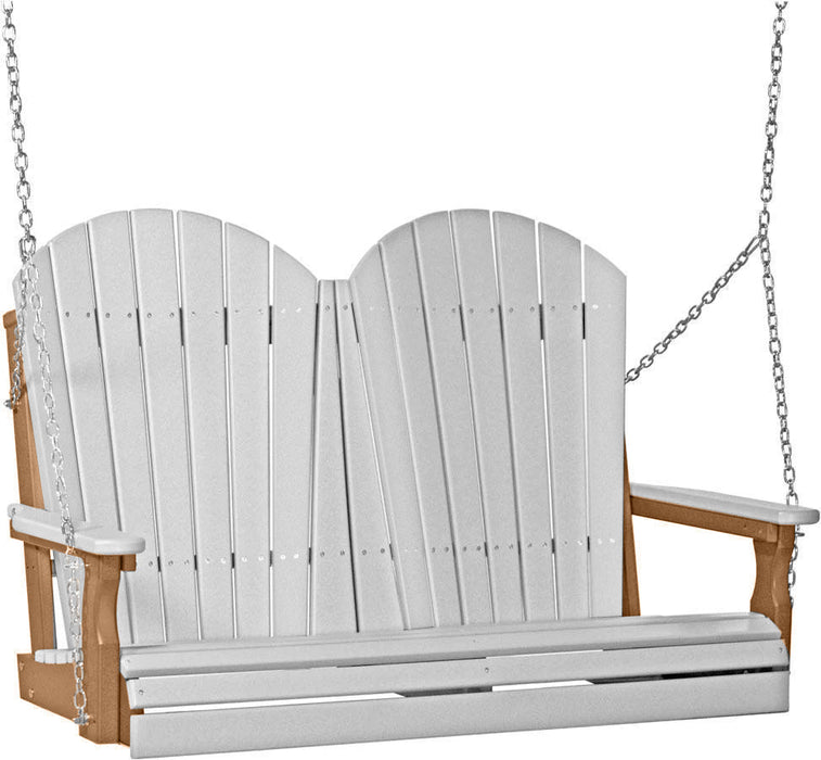 LuxCraft LuxCraft Dove Gray Adirondack 4ft. Recycled Plastic Porch Swing With Cup Holder Dove Gray on Cedar / Adirondack Porch Swing Porch Swing 4APSDGC-CH