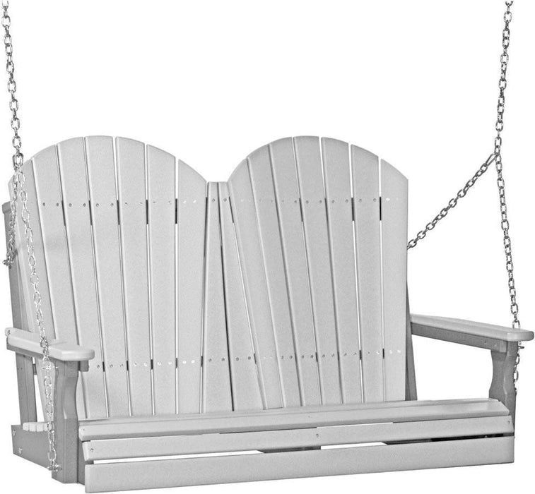 LuxCraft LuxCraft Dove Gray Adirondack 4ft. Recycled Plastic Porch Swing With Cup Holder Dove Gray on Gray / Adirondack Porch Swing Porch Swing 4APSDGGR-CH