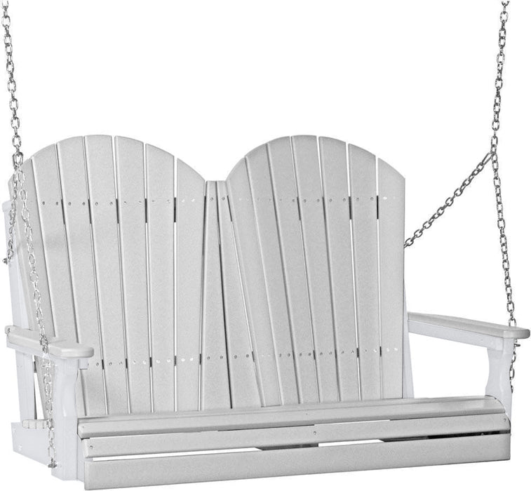 LuxCraft LuxCraft Dove Gray Adirondack 4ft. Recycled Plastic Porch Swing With Cup Holder Dove Gray on White / Adirondack Porch Swing Porch Swing 4APSDGWH-CH