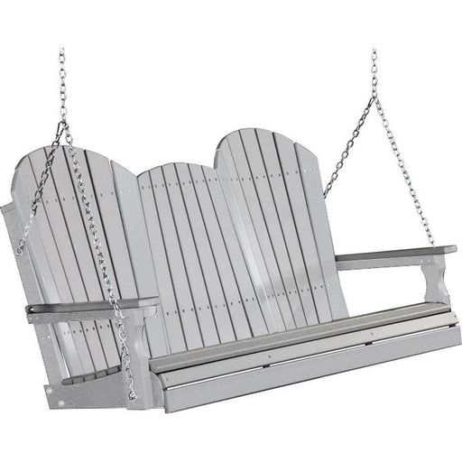 LuxCraft LuxCraft Dove Gray Adirondack 5ft. Recycled Plastic Porch Swing With Cup Holder Dove Gray / Adirondack Porch Swing Porch Swing 5APSDG-CH