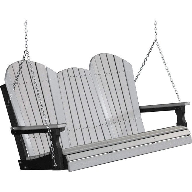 LuxCraft LuxCraft Dove Gray Adirondack 5ft. Recycled Plastic Porch Swing With Cup Holder Dove Gray on Black / Adirondack Porch Swing Porch Swing