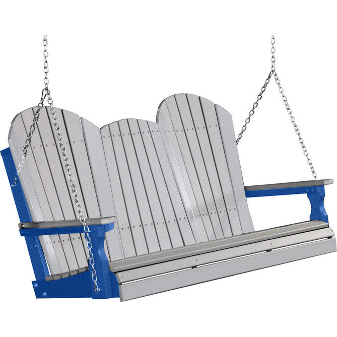 LuxCraft LuxCraft Dove Gray Adirondack 5ft. Recycled Plastic Porch Swing With Cup Holder Dove Gray on Blue / Adirondack Porch Swing Porch Swing