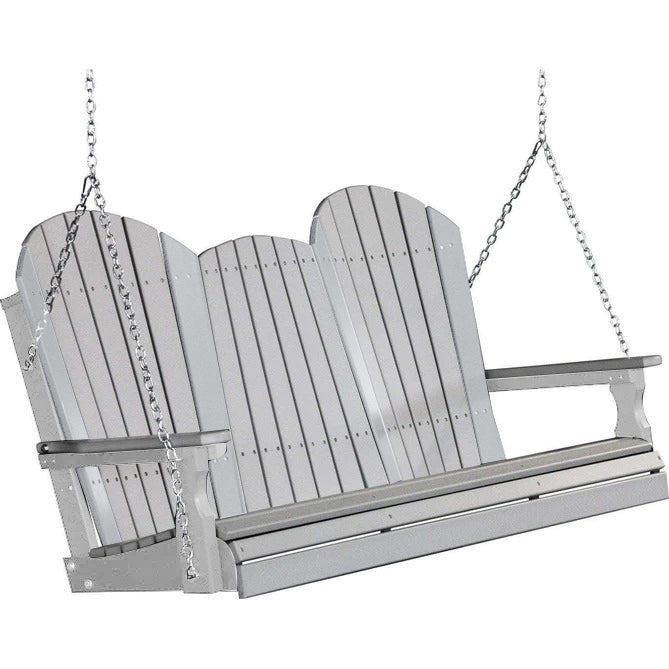 LuxCraft LuxCraft Dove Gray Adirondack 5ft. Recycled Plastic Porch Swing With Cup Holder Dove Gray on Gray / Adirondack Porch Swing Porch Swing