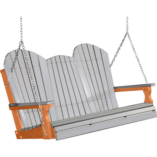LuxCraft LuxCraft Dove Gray Adirondack 5ft. Recycled Plastic Porch Swing With Cup Holder Dove Gray on Tangerine / Adirondack Porch Swing Porch Swing 5APSDGT-CH