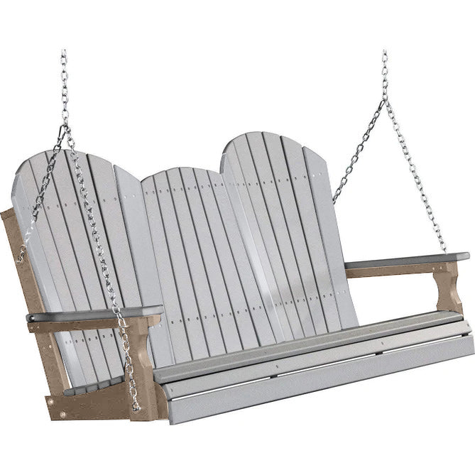 LuxCraft LuxCraft Dove Gray Adirondack 5ft. Recycled Plastic Porch Swing With Cup Holder Dove Gray on Weatherwood / Adirondack Porch Swing Porch Swing 5APSDGWW-CH