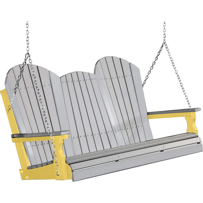 LuxCraft LuxCraft Dove Gray Adirondack 5ft. Recycled Plastic Porch Swing With Cup Holder Dove Gray on Yellow / Adirondack Porch Swing Porch Swing