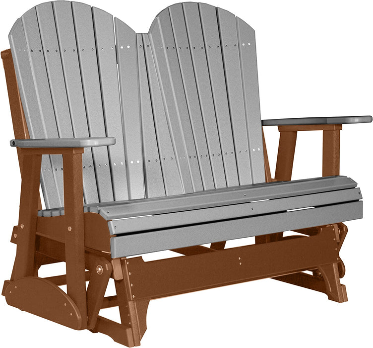 LuxCraft LuxCraft Gray 4 ft. Recycled Plastic Adirondack Outdoor Glider With Cup Holder Gray on Antique Mahogany Adirondack Glider 4APGGAM-CH