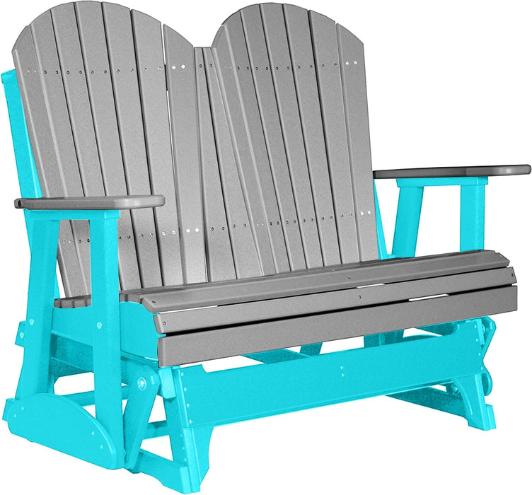 LuxCraft LuxCraft Gray 4 ft. Recycled Plastic Adirondack Outdoor Glider With Cup Holder Gray on Aruba Blue Adirondack Glider 4APGGAB-CH