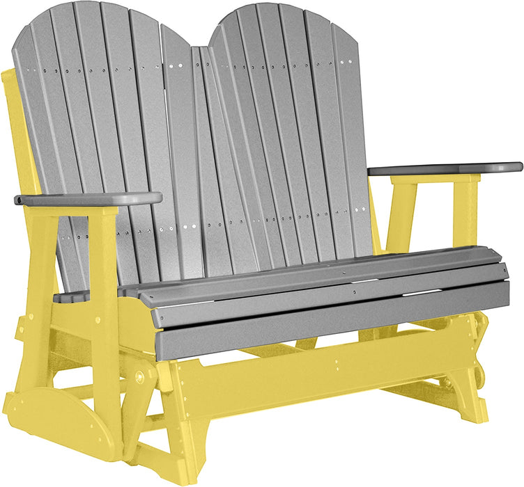 LuxCraft LuxCraft Gray 4 ft. Recycled Plastic Adirondack Outdoor Glider With Cup Holder Gray on Yellow Adirondack Glider 4APGGY-CH