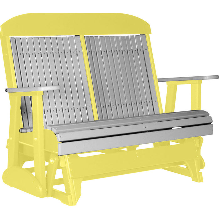 LuxCraft LuxCraft Gray 4 ft. Recycled Plastic Highback Outdoor Glider Bench Dove Gray on Yellow Highback Glider 4CPGGRY