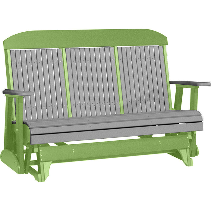 LuxCraft LuxCraft Gray 5 ft. Recycled Plastic Highback Outdoor Glider Gray on Lime Green Highback Glider 5CPGRLG