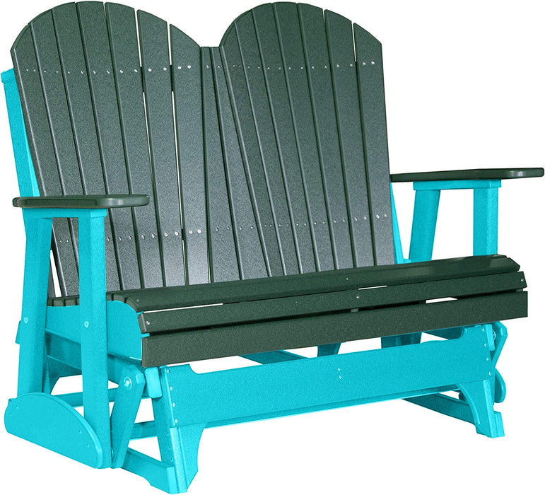LuxCraft LuxCraft Green 4 ft. Recycled Plastic Adirondack Outdoor Glider With Cup Holder Green on Aruba Blue Adirondack Glider 4APGGAB-CH