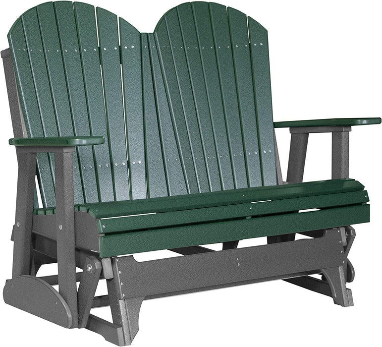 LuxCraft LuxCraft Green 4 ft. Recycled Plastic Adirondack Outdoor Glider With Cup Holder Green on Slate Adirondack Glider 4APGGS-CH