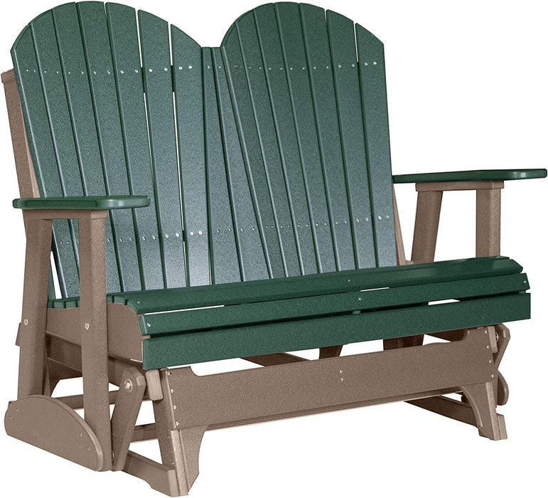 LuxCraft LuxCraft Green 4 ft. Recycled Plastic Adirondack Outdoor Glider With Cup Holder Green on Weatherwood Adirondack Glider 4APGGWW-CH