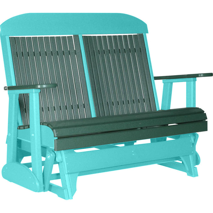 LuxCraft LuxCraft Green 4 ft. Recycled Plastic Highback Outdoor Glider Bench Green on Aruba Blue Highback Glider 4CPGGAB