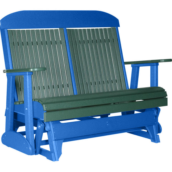 LuxCraft LuxCraft Green 4 ft. Recycled Plastic Highback Outdoor Glider Bench Green on Blue Highback Glider 4CPGGBL
