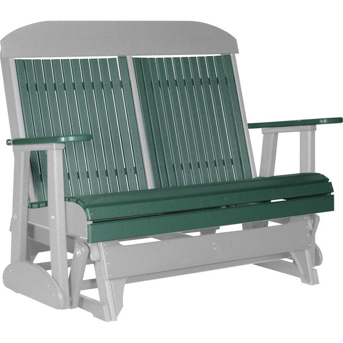 LuxCraft LuxCraft Green 4 ft. Recycled Plastic Highback Outdoor Glider Bench Green on Dove Gray Highback Glider 4CPGGDG