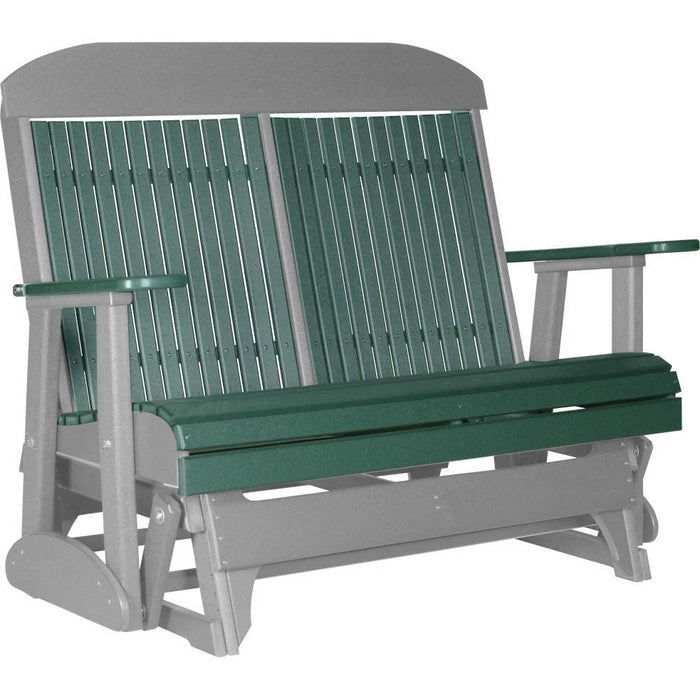 LuxCraft LuxCraft Green 4 ft. Recycled Plastic Highback Outdoor Glider Bench Green on Gray Highback Glider 4CPGGGR