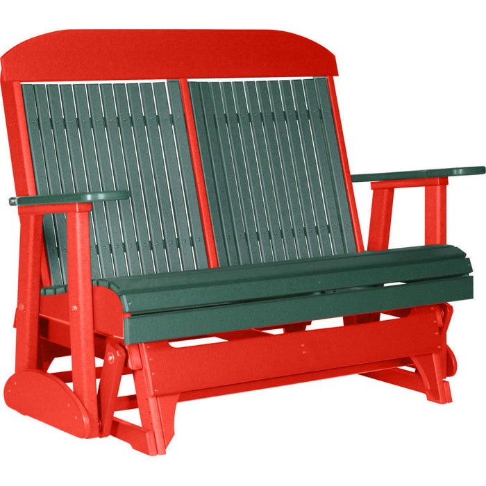 LuxCraft LuxCraft Green 4 ft. Recycled Plastic Highback Outdoor Glider Bench Green on Red Highback Glider 4CPGGR