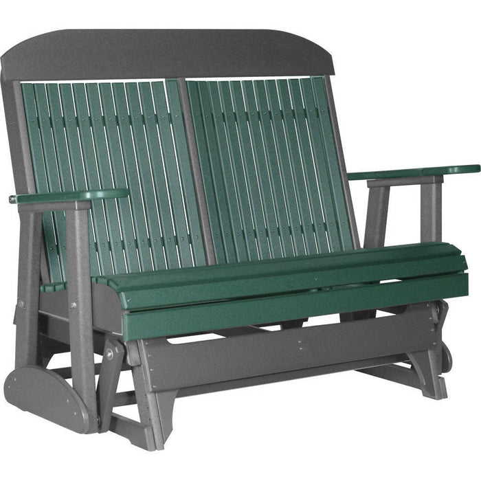 LuxCraft LuxCraft Green 4 ft. Recycled Plastic Highback Outdoor Glider Bench Green on Slate Highback Glider 4CPGGS