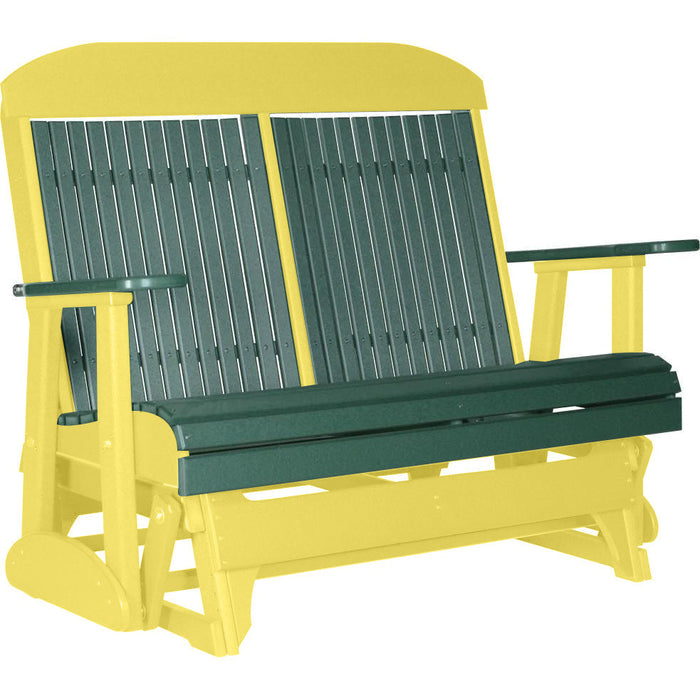 LuxCraft LuxCraft Green 4 ft. Recycled Plastic Highback Outdoor Glider Bench With Cup Holder Green on Yellow Highback Glider 4CPGGY-CH
