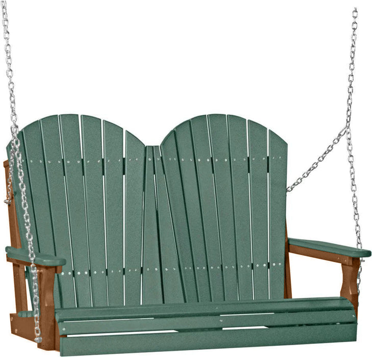 LuxCraft LuxCraft Green Adirondack 4ft. Recycled Plastic Porch Swing Green on Antique Mahogany / Adirondack Porch Swing Porch Swing 4APSGAM