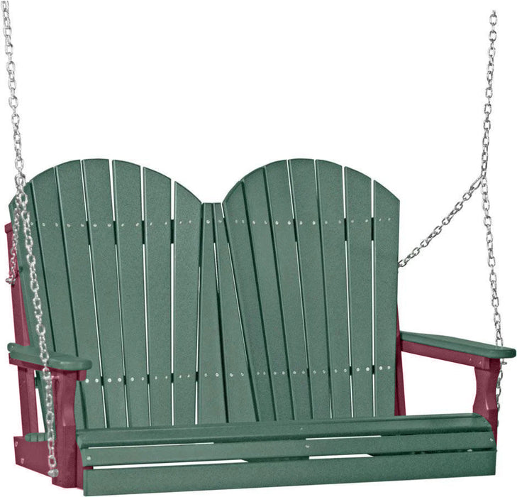 LuxCraft LuxCraft Green Adirondack 4ft. Recycled Plastic Porch Swing Green on Cherrywood / Adirondack Porch Swing Porch Swing 4APSGCW