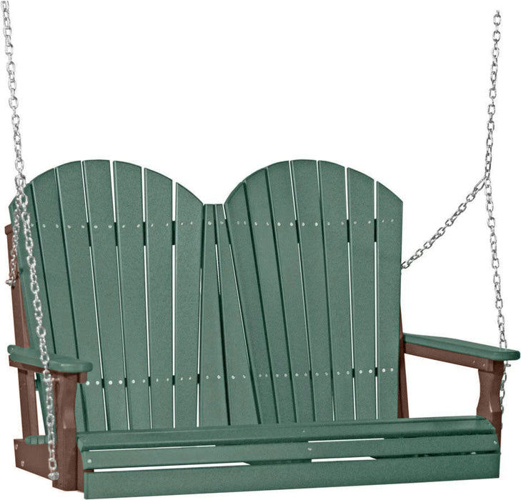 LuxCraft LuxCraft Green Adirondack 4ft. Recycled Plastic Porch Swing Green on Chestnut Brown / Adirondack Porch Swing Porch Swing 4APSGCB