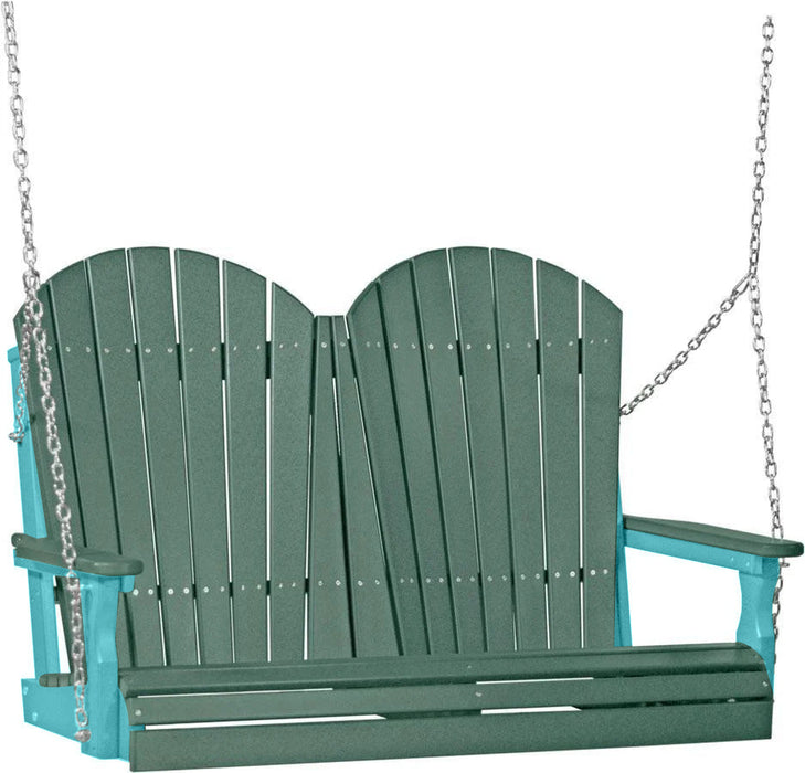 LuxCraft LuxCraft Green Adirondack 4ft. Recycled Plastic Porch Swing With Cup Holder Green on Aruba Blue / Adirondack Porch Swing Porch Swing 4APSGAB-CH