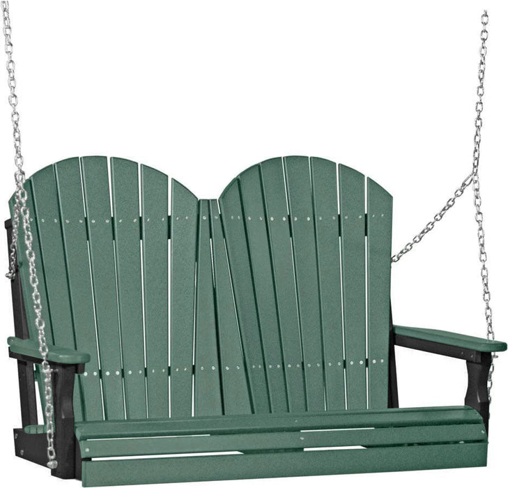 LuxCraft LuxCraft Green Adirondack 4ft. Recycled Plastic Porch Swing With Cup Holder Green on Black / Adirondack Porch Swing Porch Swing 4APSGB-CH