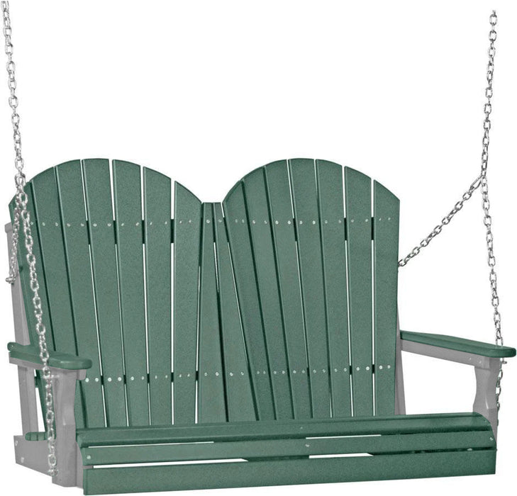 LuxCraft LuxCraft Green Adirondack 4ft. Recycled Plastic Porch Swing With Cup Holder Green on Gray / Adirondack Porch Swing Porch Swing 4APSGGR-CH