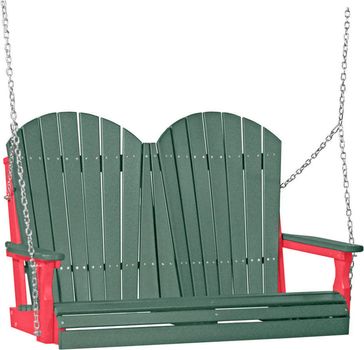 LuxCraft LuxCraft Green Adirondack 4ft. Recycled Plastic Porch Swing With Cup Holder Green on Red / Adirondack Porch Swing Porch Swing 4APSGR-CH