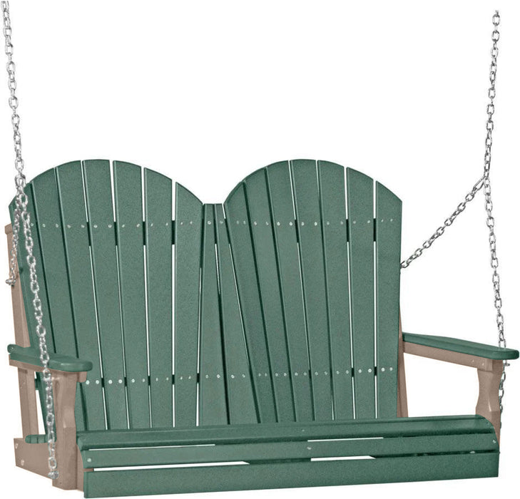 LuxCraft LuxCraft Green Adirondack 4ft. Recycled Plastic Porch Swing With Cup Holder Green on Weatherwood / Adirondack Porch Swing Porch Swing 4APSGWW-CH