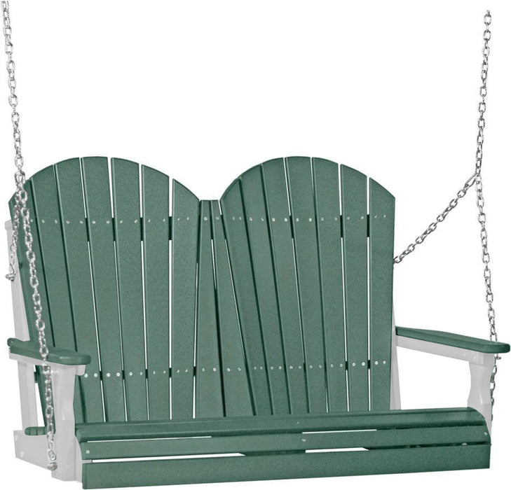 LuxCraft LuxCraft Green Adirondack 4ft. Recycled Plastic Porch Swing With Cup Holder Green on White / Adirondack Porch Swing Porch Swing 4APSGWH-CH