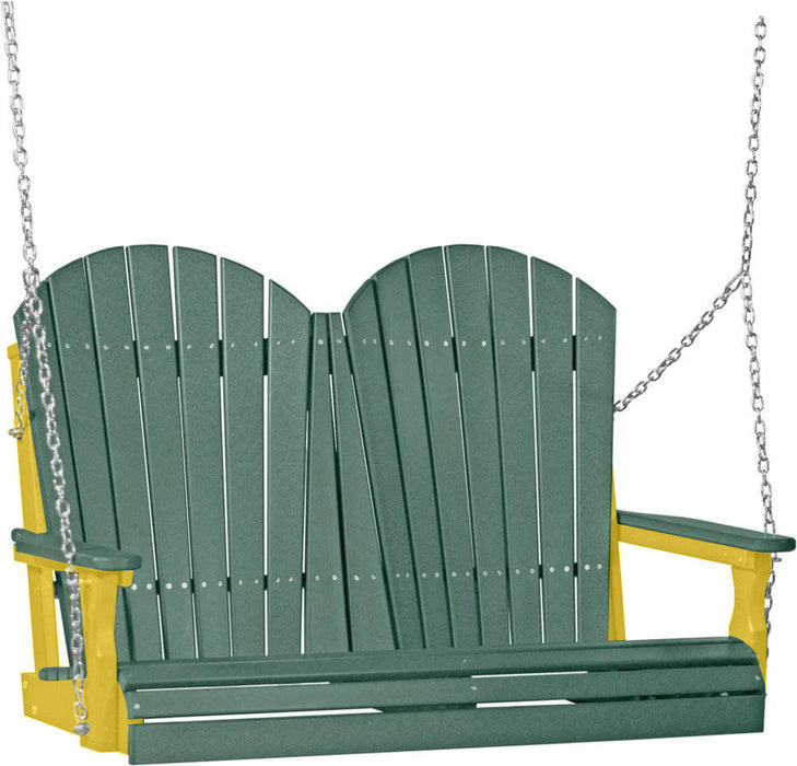 LuxCraft LuxCraft Green Adirondack 4ft. Recycled Plastic Porch Swing With Cup Holder Green on Yellow / Adirondack Porch Swing Porch Swing 4APSGY-CH